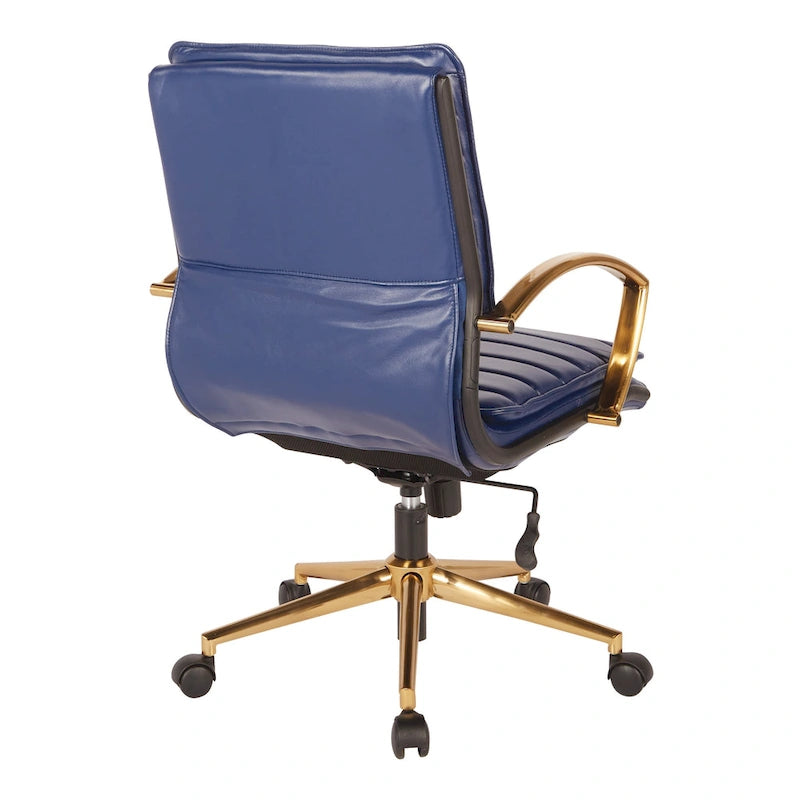 Chaise de bureau mi-dossier en similicuir avec base dorée