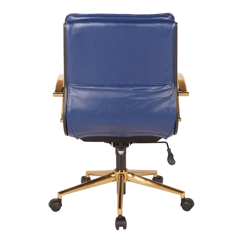 Chaise de bureau mi-dossier en similicuir avec base dorée