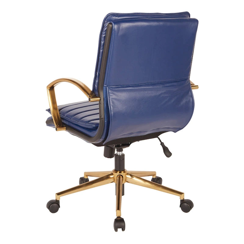 Chaise de bureau mi-dossier en similicuir avec base dorée