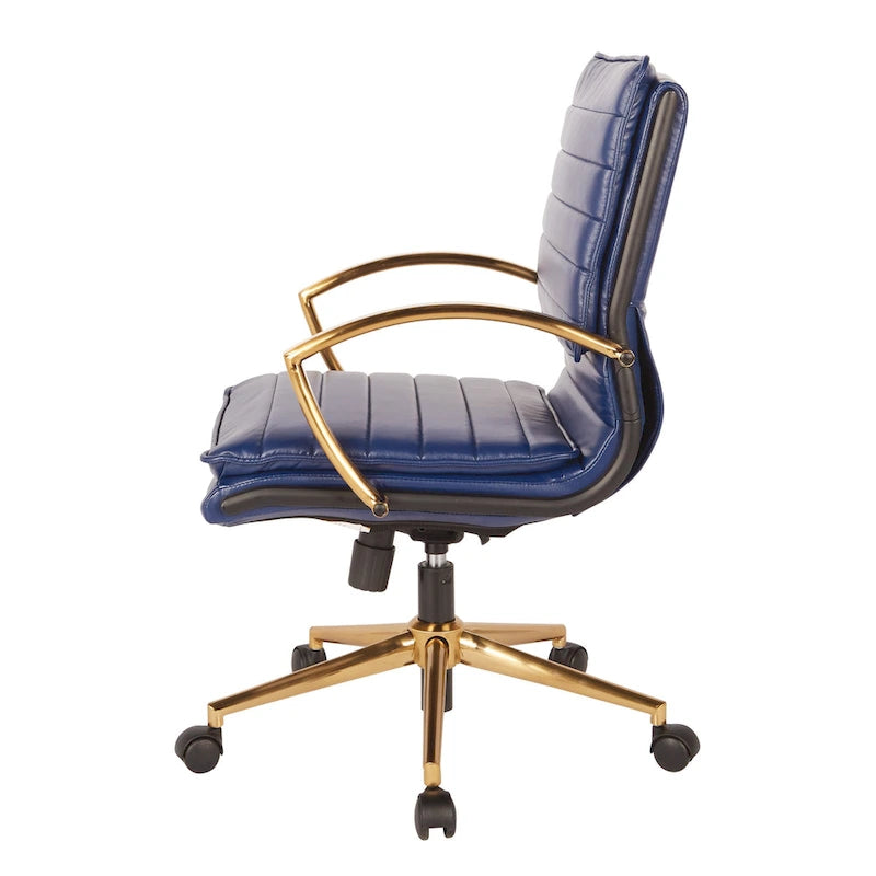 Chaise de bureau mi-dossier en similicuir avec base dorée