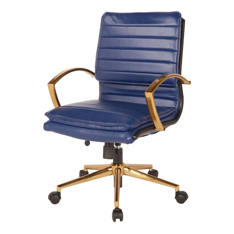 Chaise de bureau mi-dossier en similicuir avec base dorée
