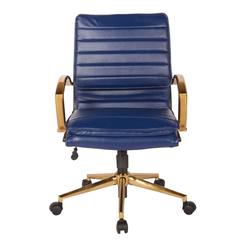 Chaise de bureau mi-dossier en similicuir avec base dorée