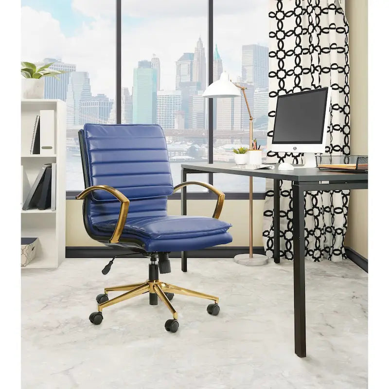 Chaise de bureau mi-dossier en similicuir avec base dorée