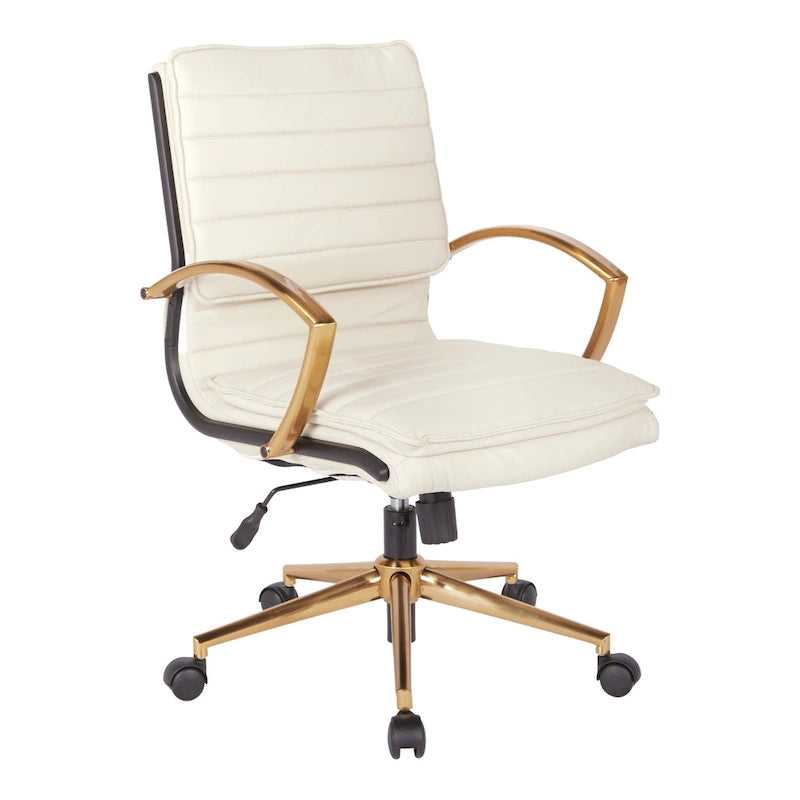 Chaise de bureau mi-dossier en similicuir avec base dorée