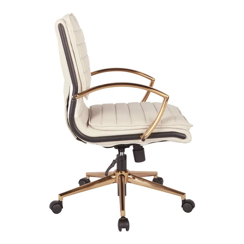 Chaise de bureau mi-dossier en similicuir avec base dorée