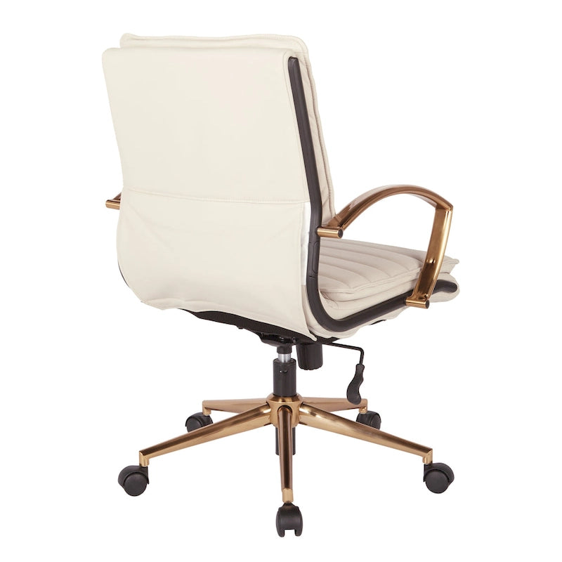 Chaise de bureau mi-dossier en similicuir avec base dorée
