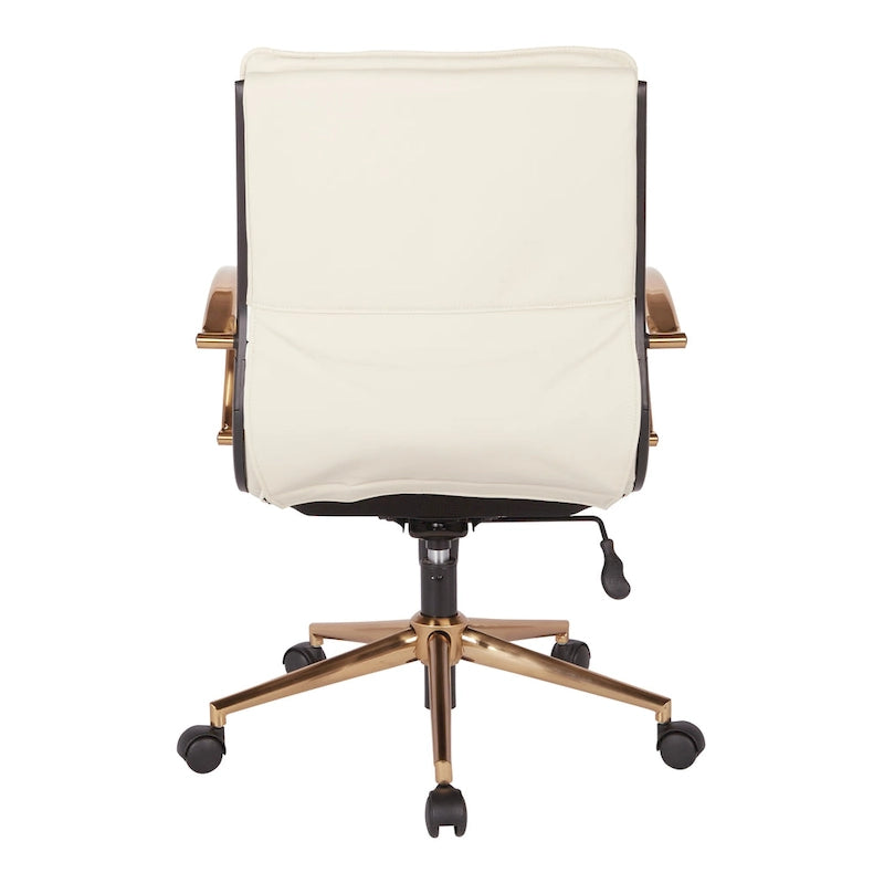 Chaise de bureau mi-dossier en similicuir avec base dorée