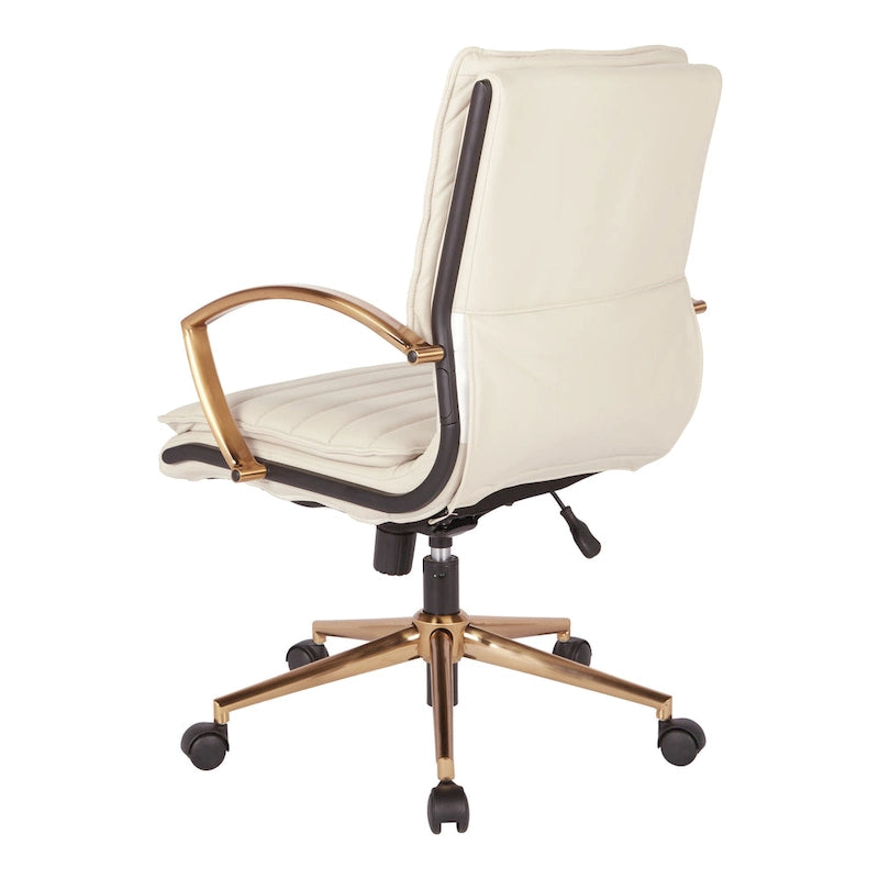 Chaise de bureau mi-dossier en similicuir avec base dorée