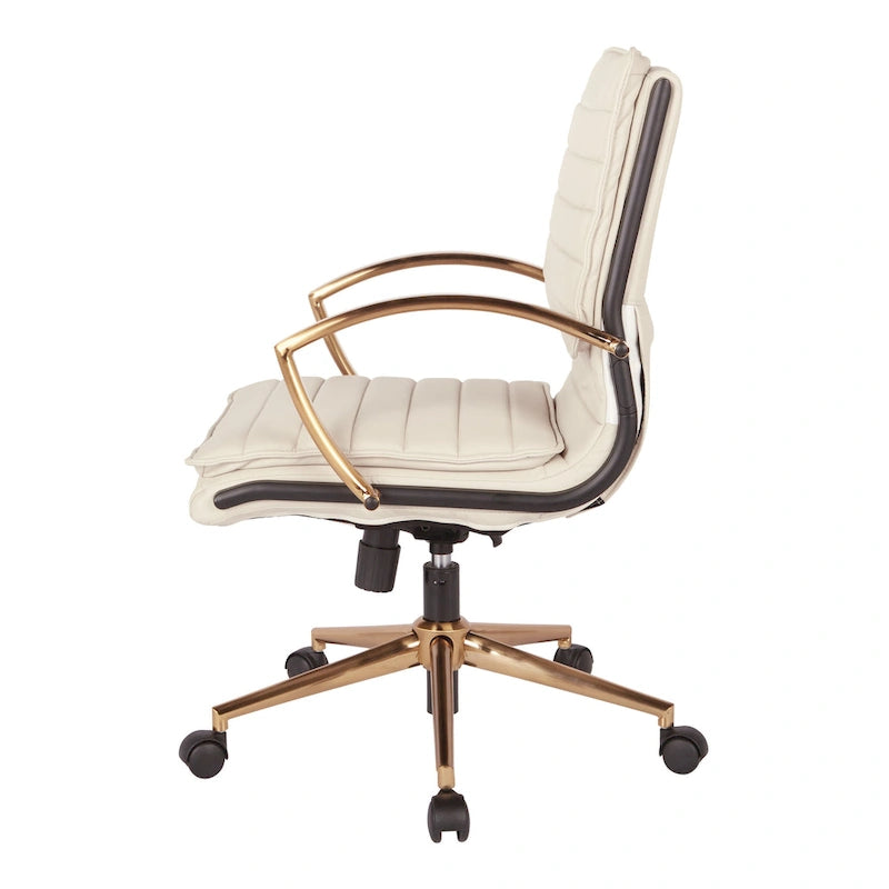 Chaise de bureau mi-dossier en similicuir avec base dorée