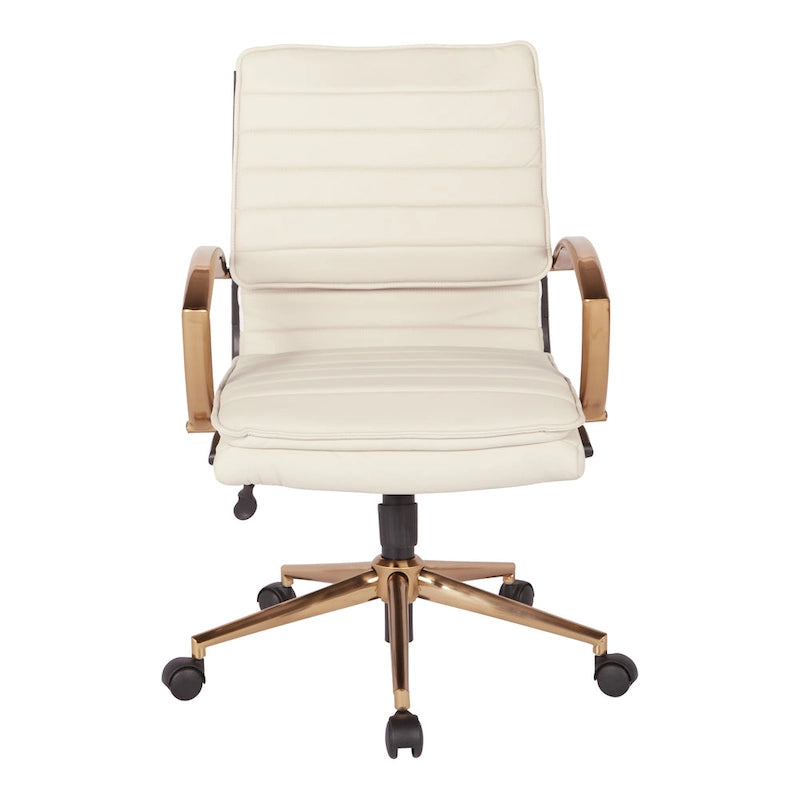 Chaise de bureau mi-dossier en similicuir avec base dorée