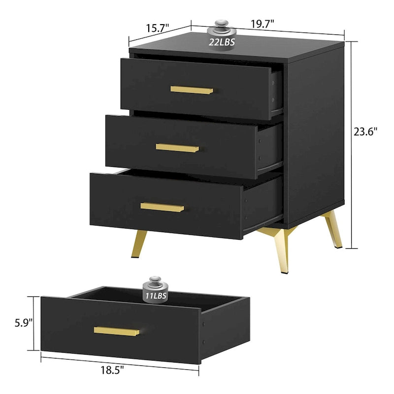 Table de chevet 3 tiroirs de 59,9 cm de haut, table d'appoint, peinture en aérosol