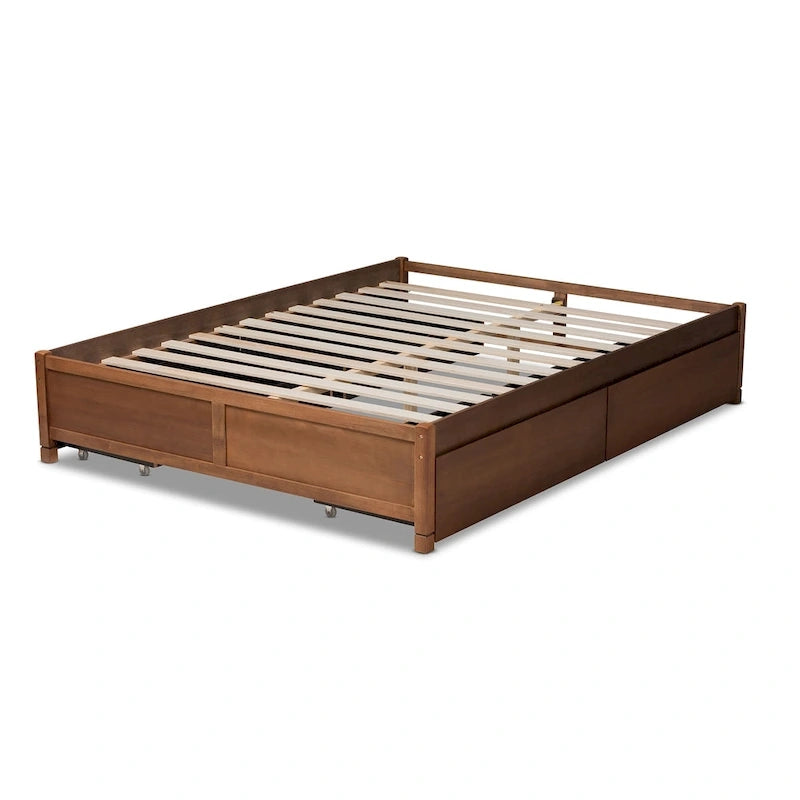 Cadre de lit de rangement (plateforme) en bois moderne et contemporain à 4 tiroirs