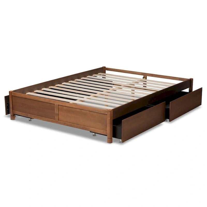 Cadre de lit de rangement (plateforme) en bois moderne et contemporain à 4 tiroirs
