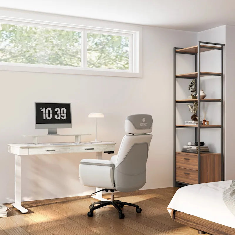 Bureau debout 55 po Slate Stone de direction avec 2 tiroirs et support d'écran