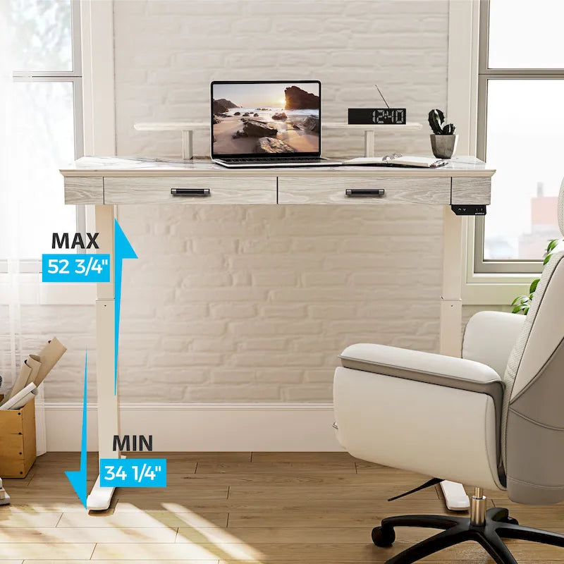 Bureau debout 55 po Slate Stone de direction avec 2 tiroirs et support d'écran