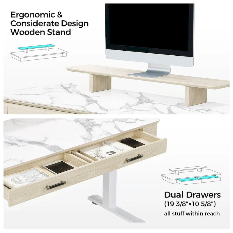 Bureau debout 55 po Slate Stone de direction avec 2 tiroirs et support d'écran