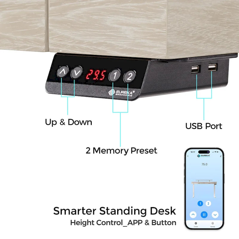 Bureau debout 55 po Slate Stone de direction avec 2 tiroirs et support d'écran