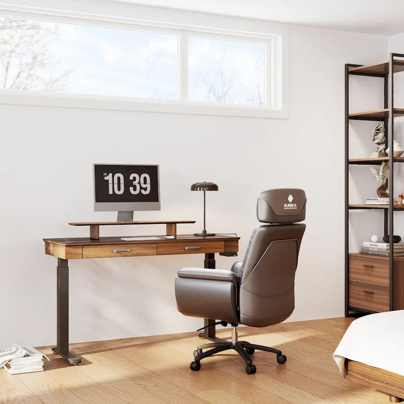 Bureau debout 55 po Slate Stone de direction avec 2 tiroirs et support d'écran