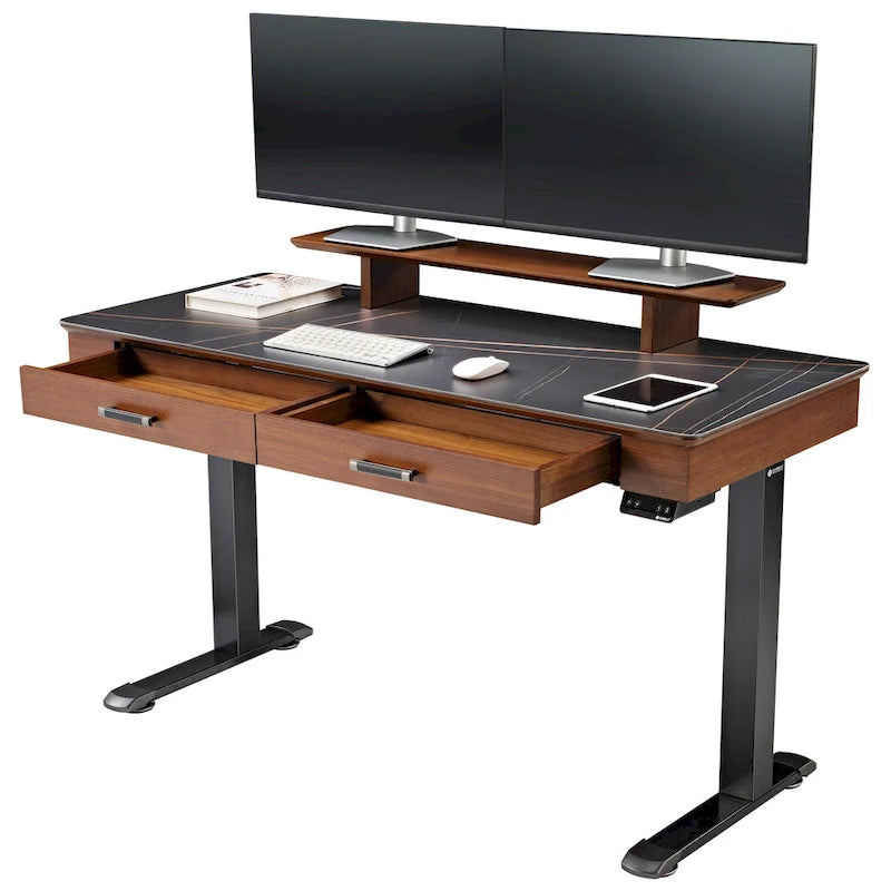 Bureau debout 55 po Slate Stone de direction avec 2 tiroirs et support d'écran