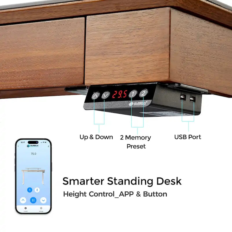 Bureau debout 55 po Slate Stone de direction avec 2 tiroirs et support d'écran