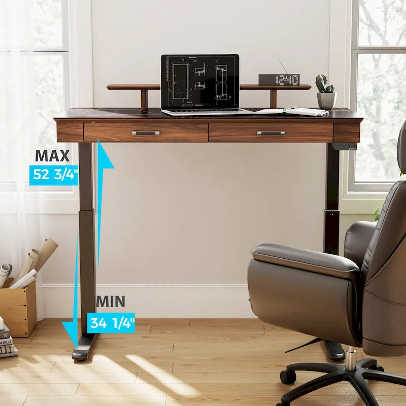 Bureau debout 55 po Slate Stone de direction avec 2 tiroirs et support d'écran