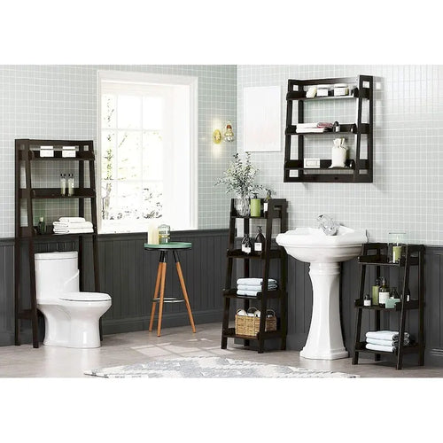 Étagère échelle à 4 niveaux, étagère de salle de bain autoportante, unité de rangement ouverte à 4 étagères en bois, étagère échelle