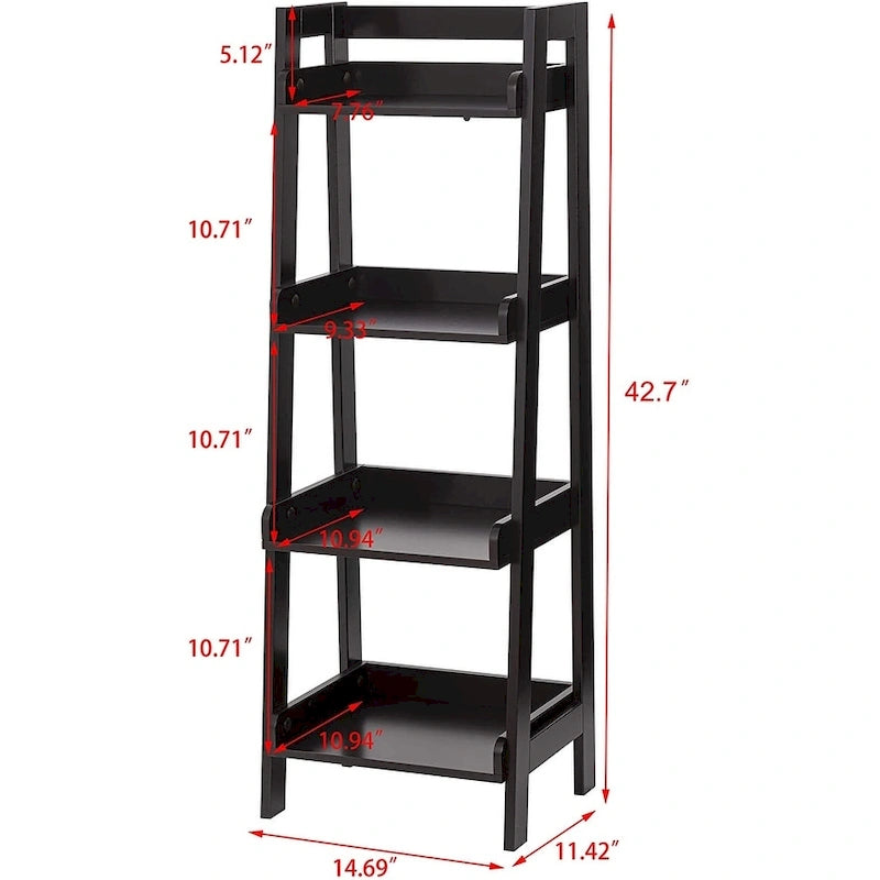 Étagère échelle à 4 niveaux, étagère de salle de bain autoportante, unité de rangement ouverte à 4 étagères en bois, étagère échelle