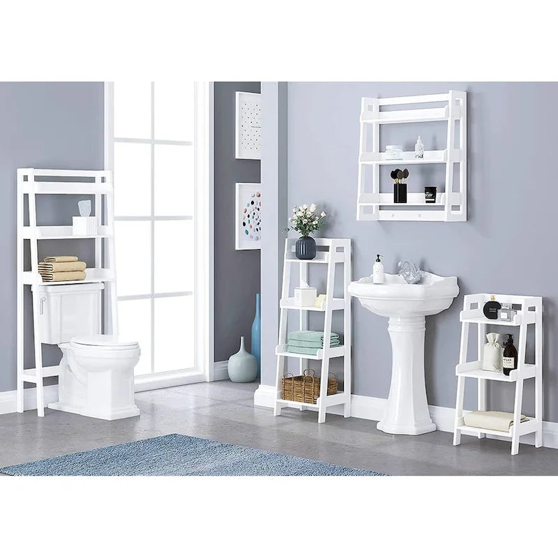 Étagère échelle à 4 niveaux, étagère de salle de bain autoportante, unité de rangement ouverte à 4 étagères en bois, étagère échelle