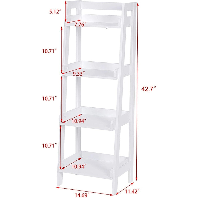 Étagère échelle à 4 niveaux, étagère de salle de bain autoportante, unité de rangement ouverte à 4 étagères en bois, étagère échelle