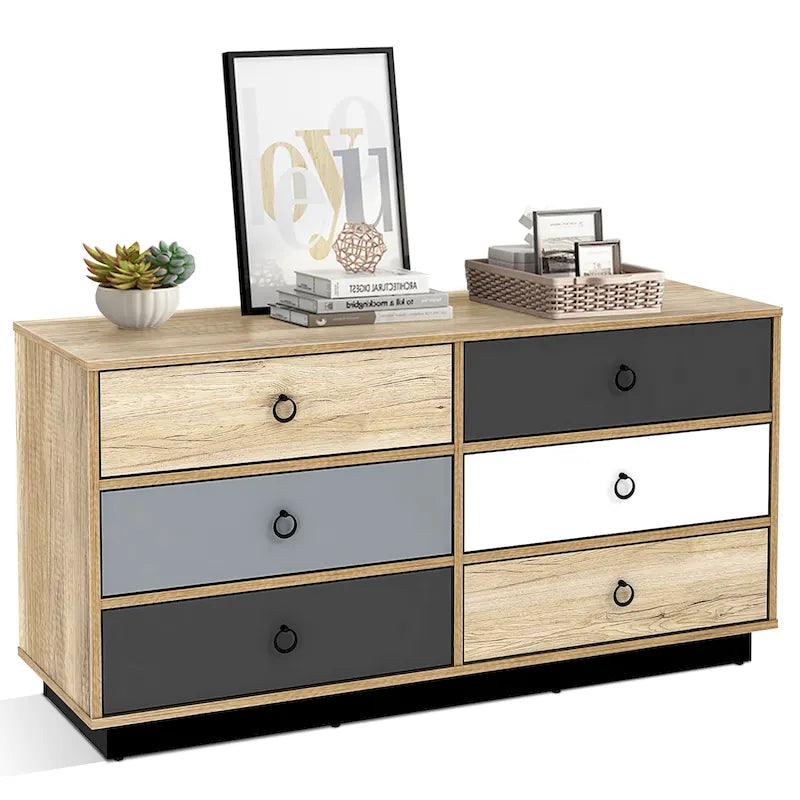 Commode double à 6 tiroirs, tour de rangement d'appoint pour chambre à coucher