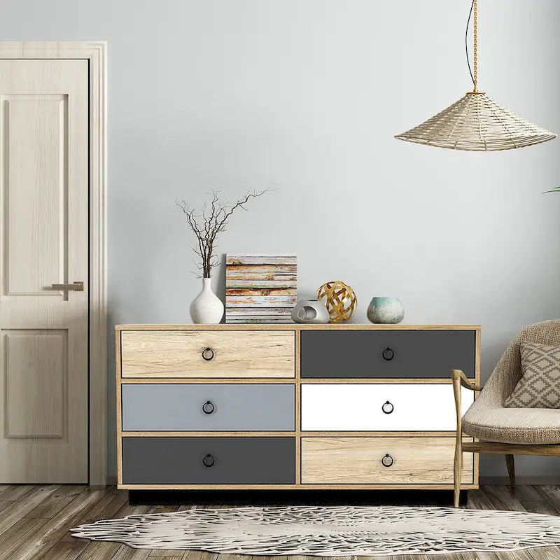 Commode double à 6 tiroirs, tour de rangement d'appoint pour chambre à coucher
