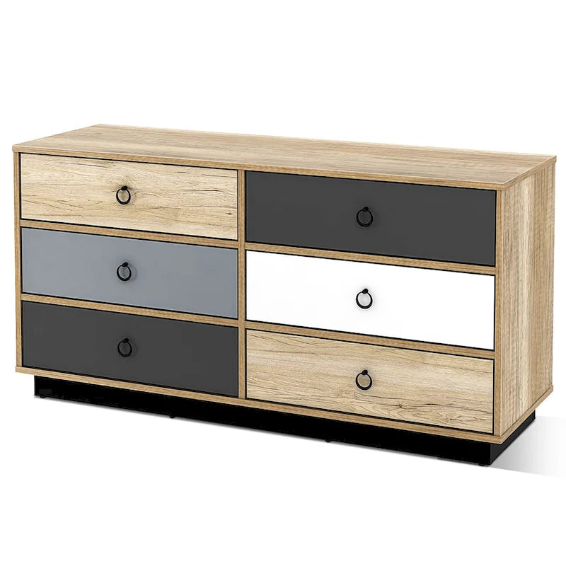 Commode double à 6 tiroirs, tour de rangement d'appoint pour chambre à coucher