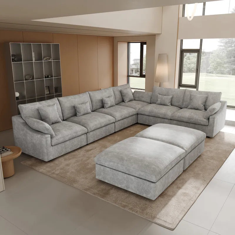 Canapé d'angle en lin de grande taille pour salon