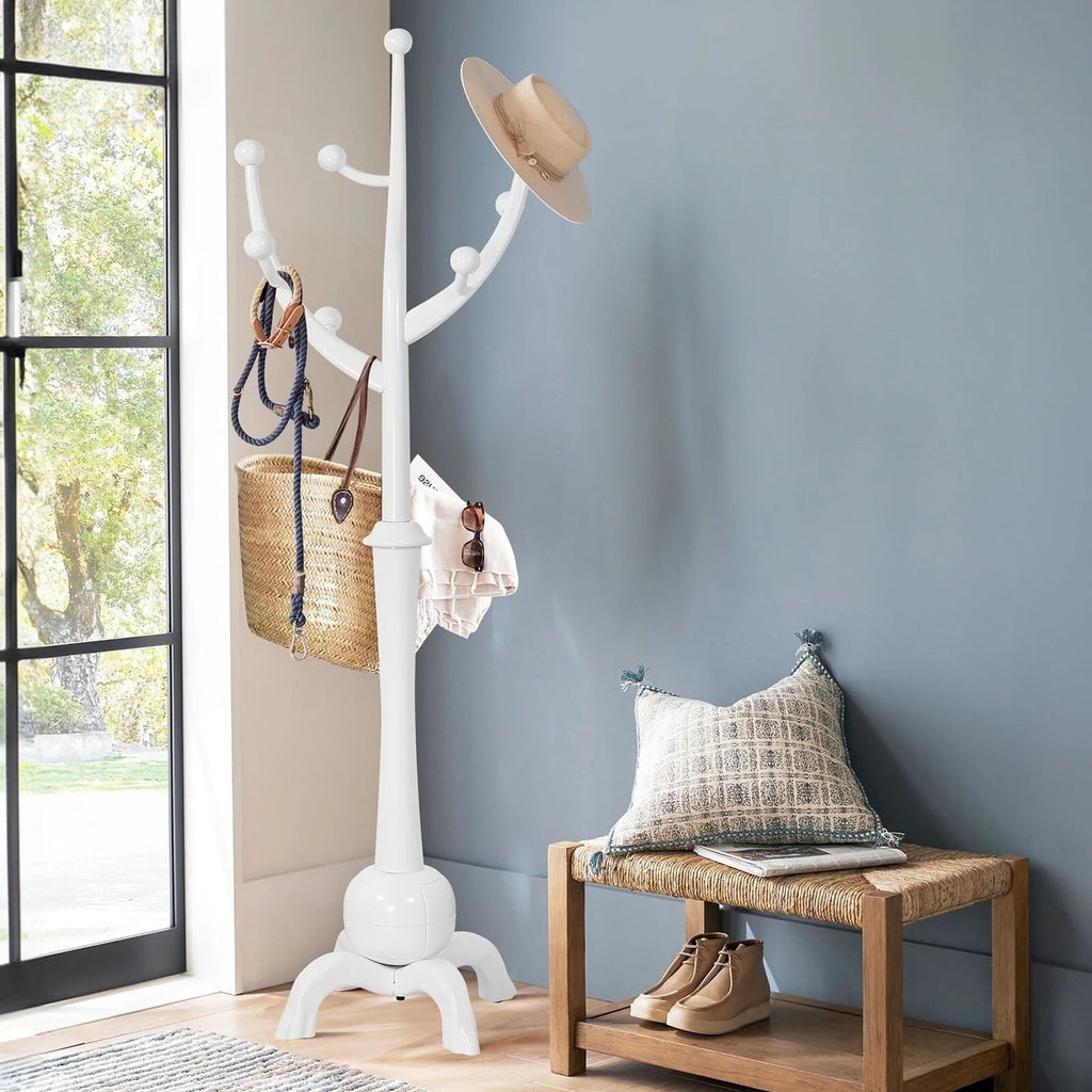 Porte-manteau sur pied en bois d'hévéa forme branche d'arbre avec 8 crochets - 24,5 L x 70,87 H